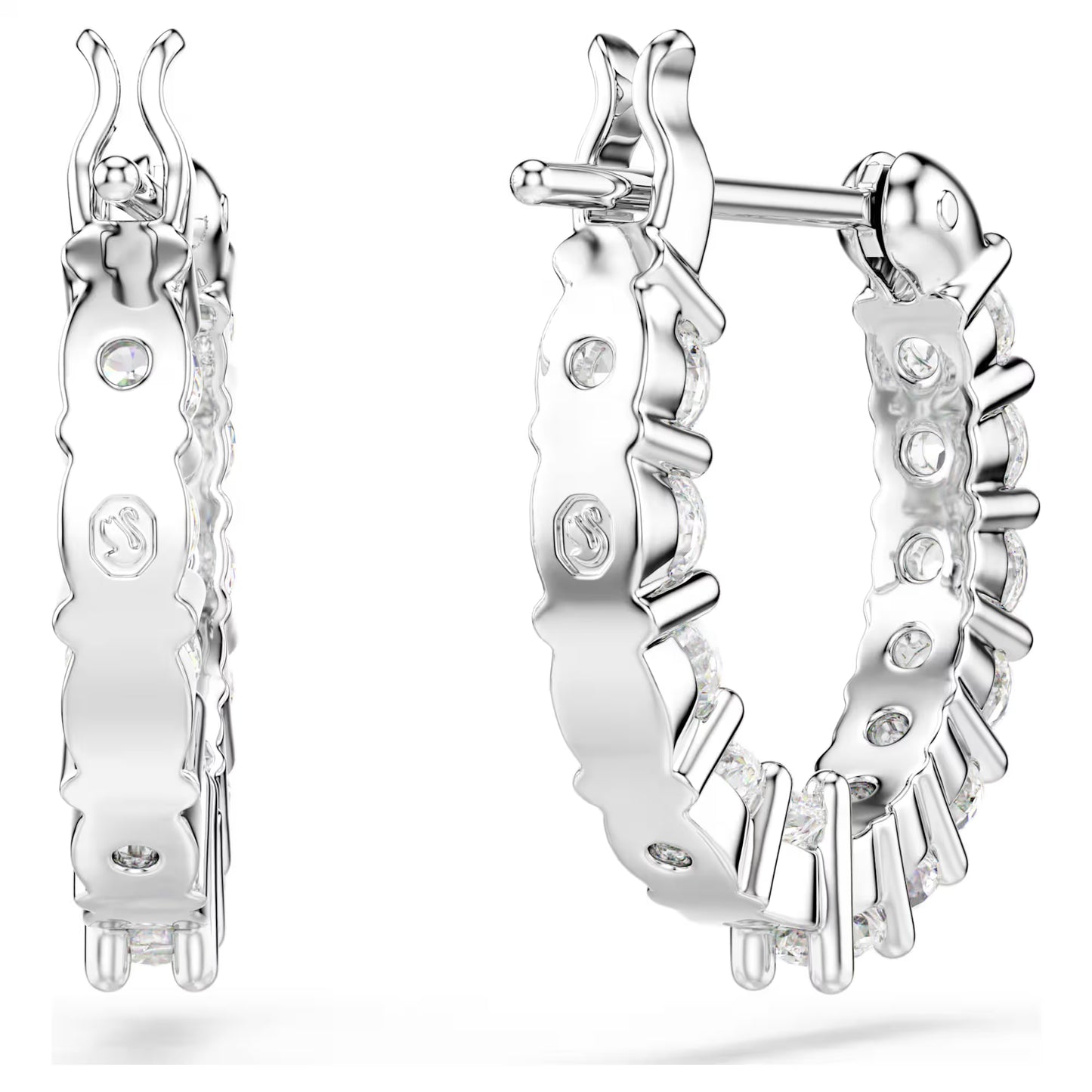 Matrix Vittore hoop earrings, Round cut, White, Rhodium plated