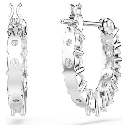 Matrix Vittore hoop earrings, Round cut, White, Rhodium plated
