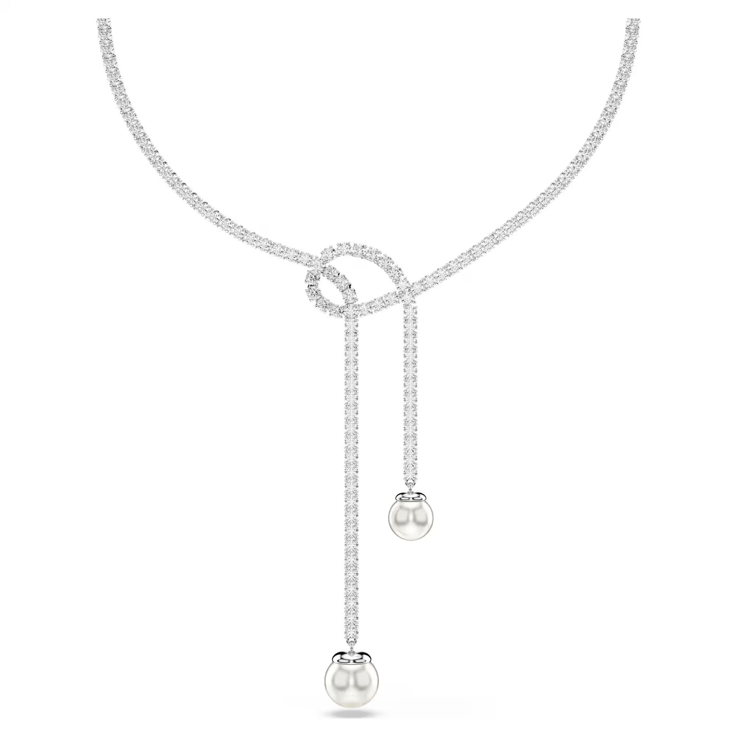 Matrix Y necklace, Crystal pearl, Round cut, White