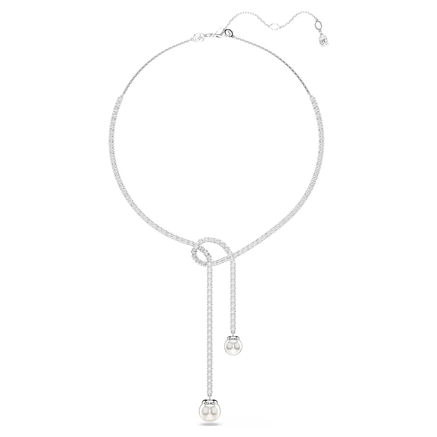 Matrix Y necklace, Crystal pearl, Round cut, White