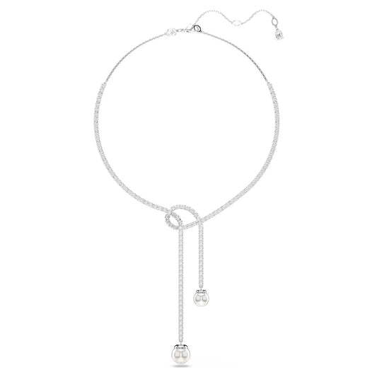 Matrix Y necklace, Crystal pearl, Round cut, White