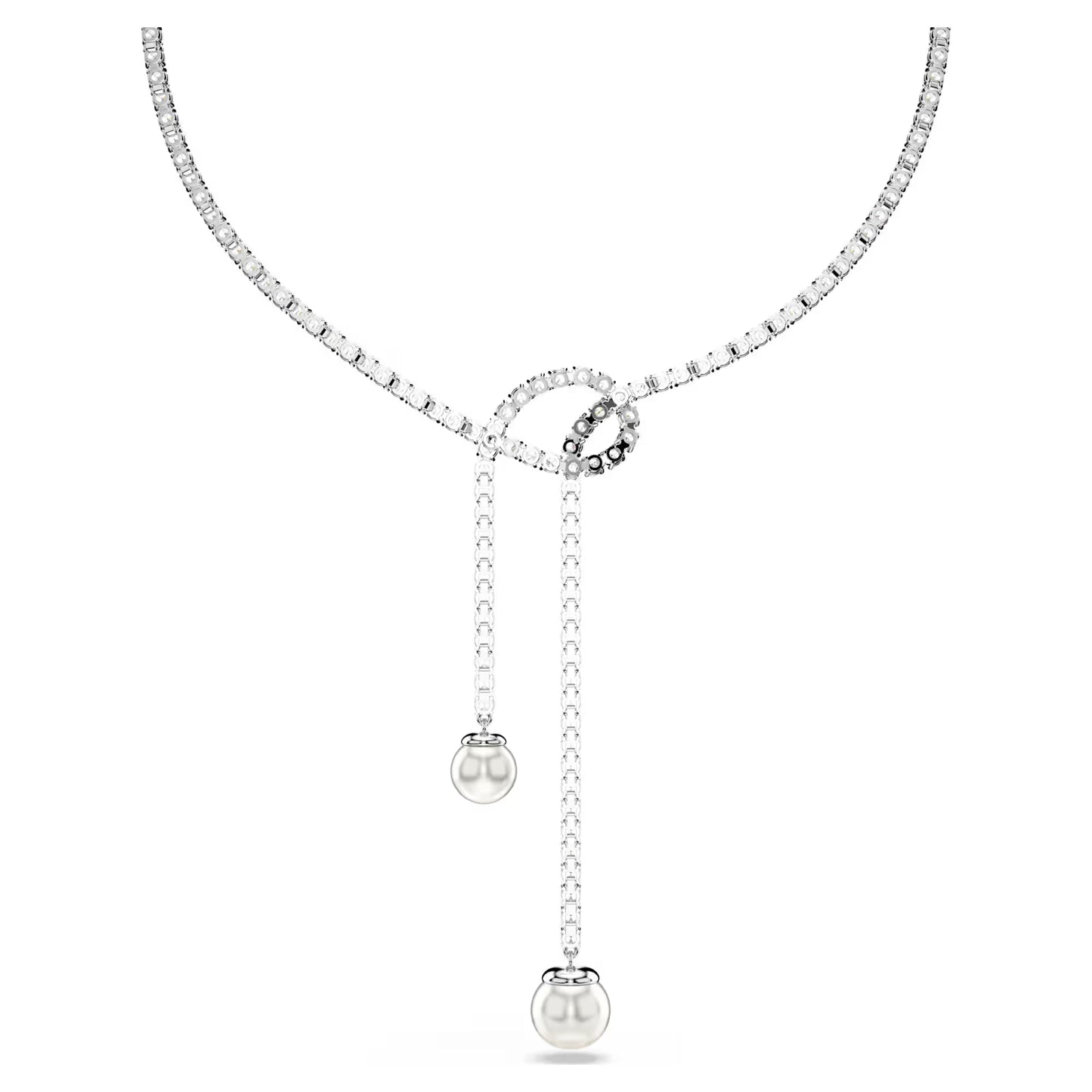Matrix Y necklace, Crystal pearl, Round cut, White