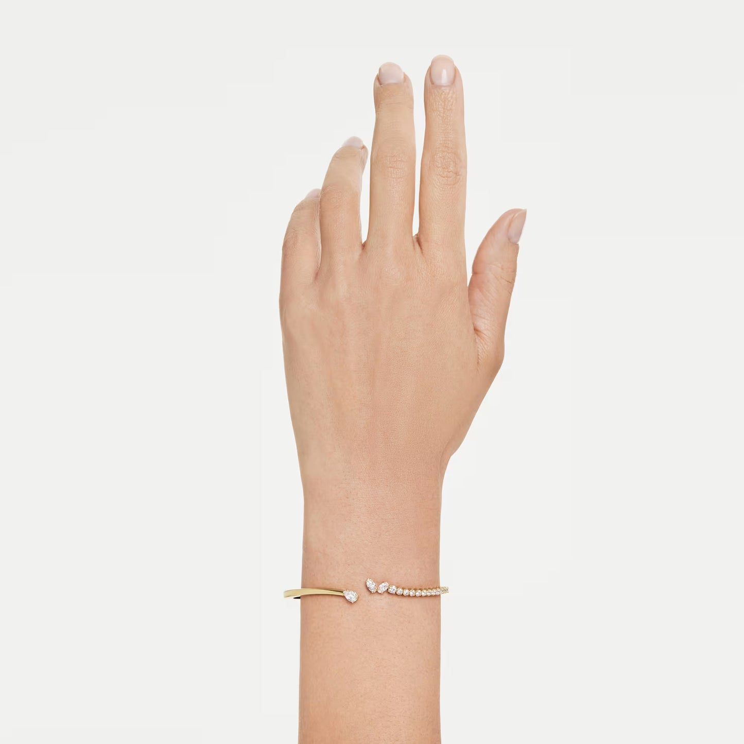 Mesmera bangle, Mixed cuts, White, 18K gold finish