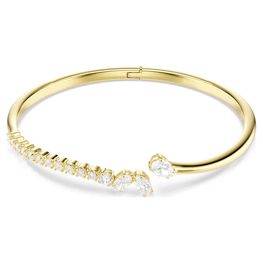 Mesmera bangle, Mixed cuts, White, 18K gold finish