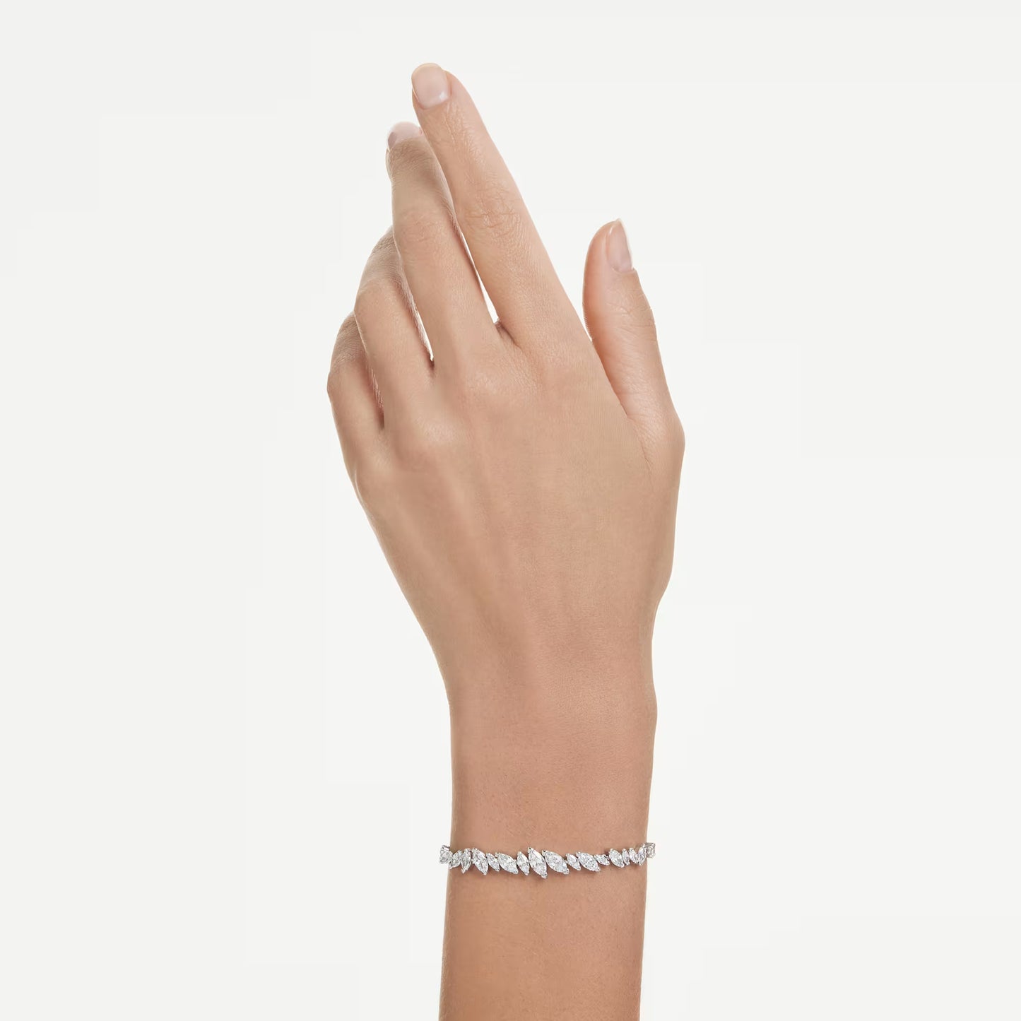 Mesmera bracelet, Marquise cut, White, Rhodium plated