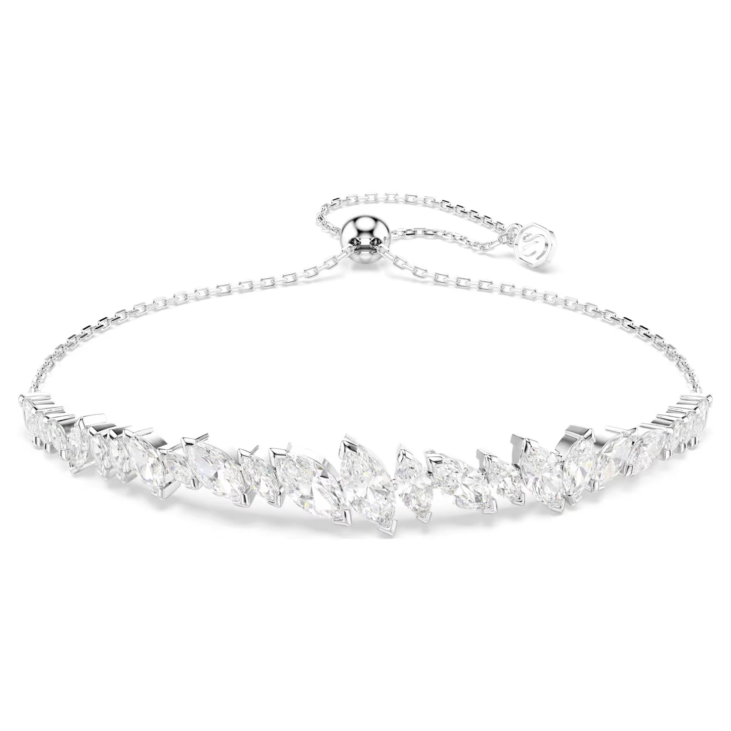 Mesmera bracelet, Marquise cut, White, Rhodium plated