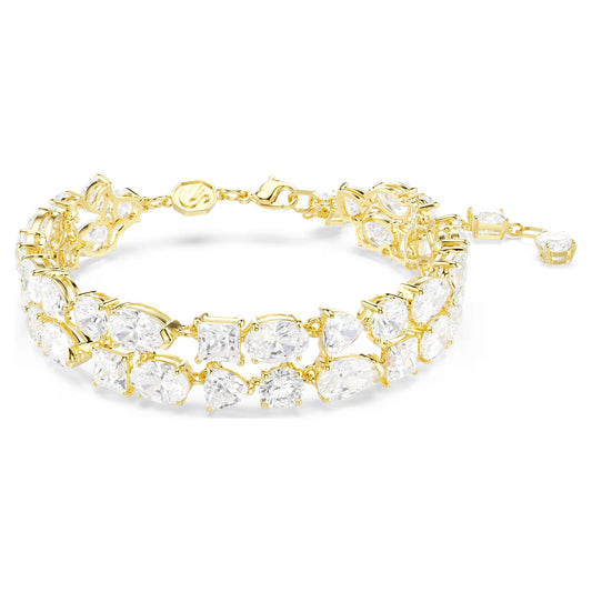 Mesmera bracelet, Mixed cuts, White, Gold-tone plated