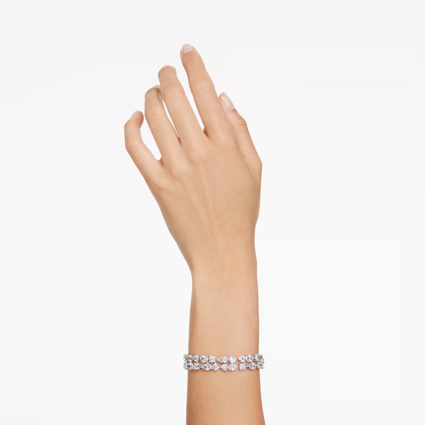 Mesmera bracelet, Mixed cuts, White, Rhodium