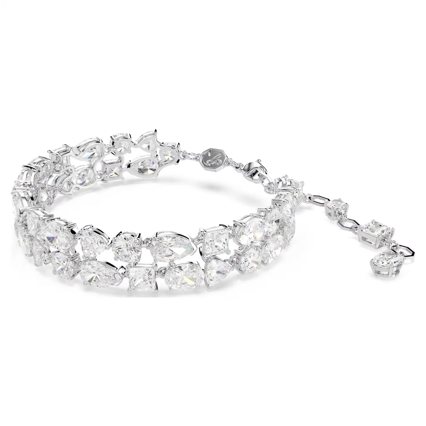 Mesmera bracelet, Mixed cuts, White, Rhodium