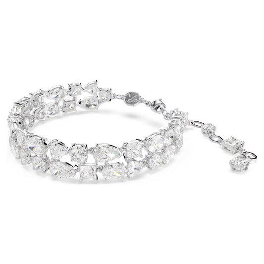 Mesmera bracelet, Mixed cuts, White, Rhodium