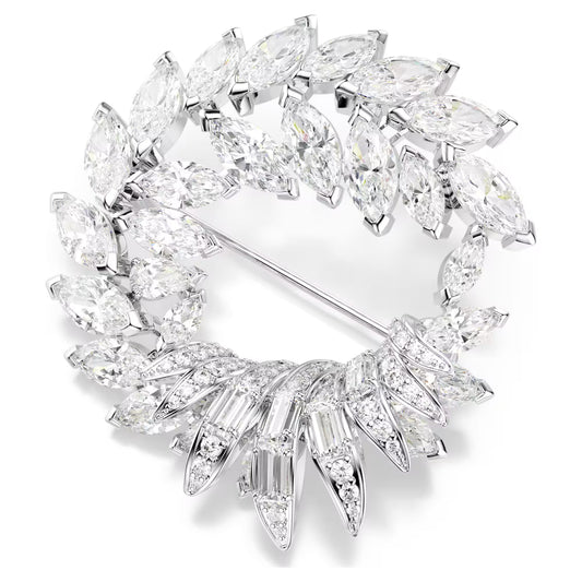 Mesmera brooch, Marquise cut, White, Rhodium plated