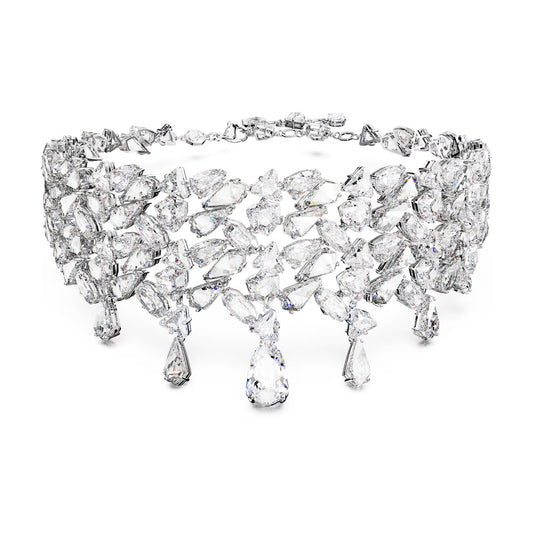 Mesmera choker, Mixed cuts, White, Rhodium plated