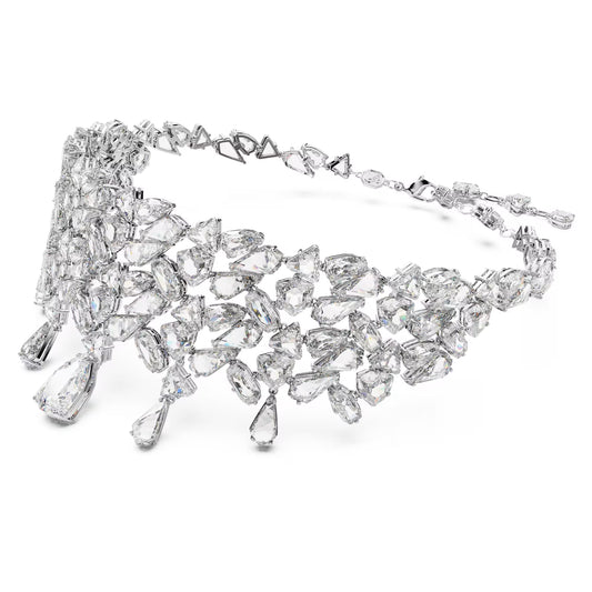 Mesmera choker, Mixed cuts, White, Rhodium plated