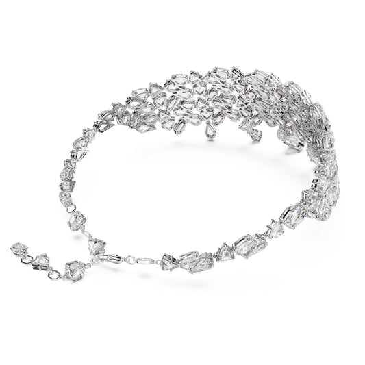 Mesmera choker, Mixed cuts, White, Rhodium plated