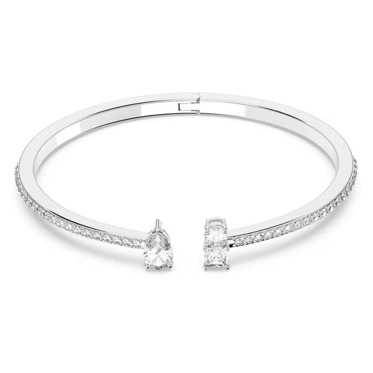 Mesmera cuff Bracelet, Mixed cuts, White, Rhodium plated