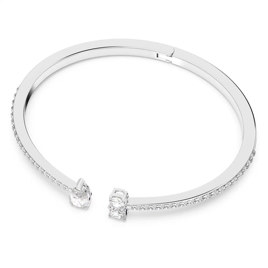 Mesmera cuff Bracelet, Mixed cuts, White, Rhodium plated