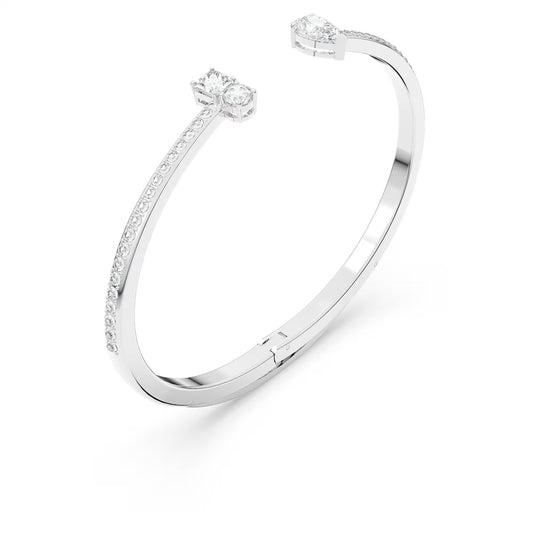 Mesmera cuff Bracelet, Mixed cuts, White, Rhodium plated