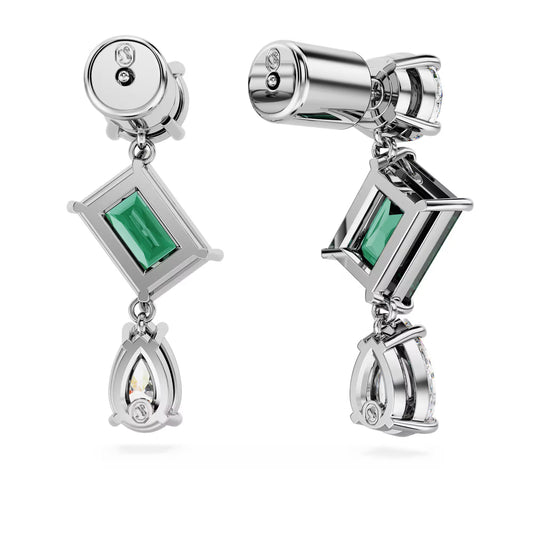 Mesmera drop earrings, Mixed cuts, Green, Rhodium