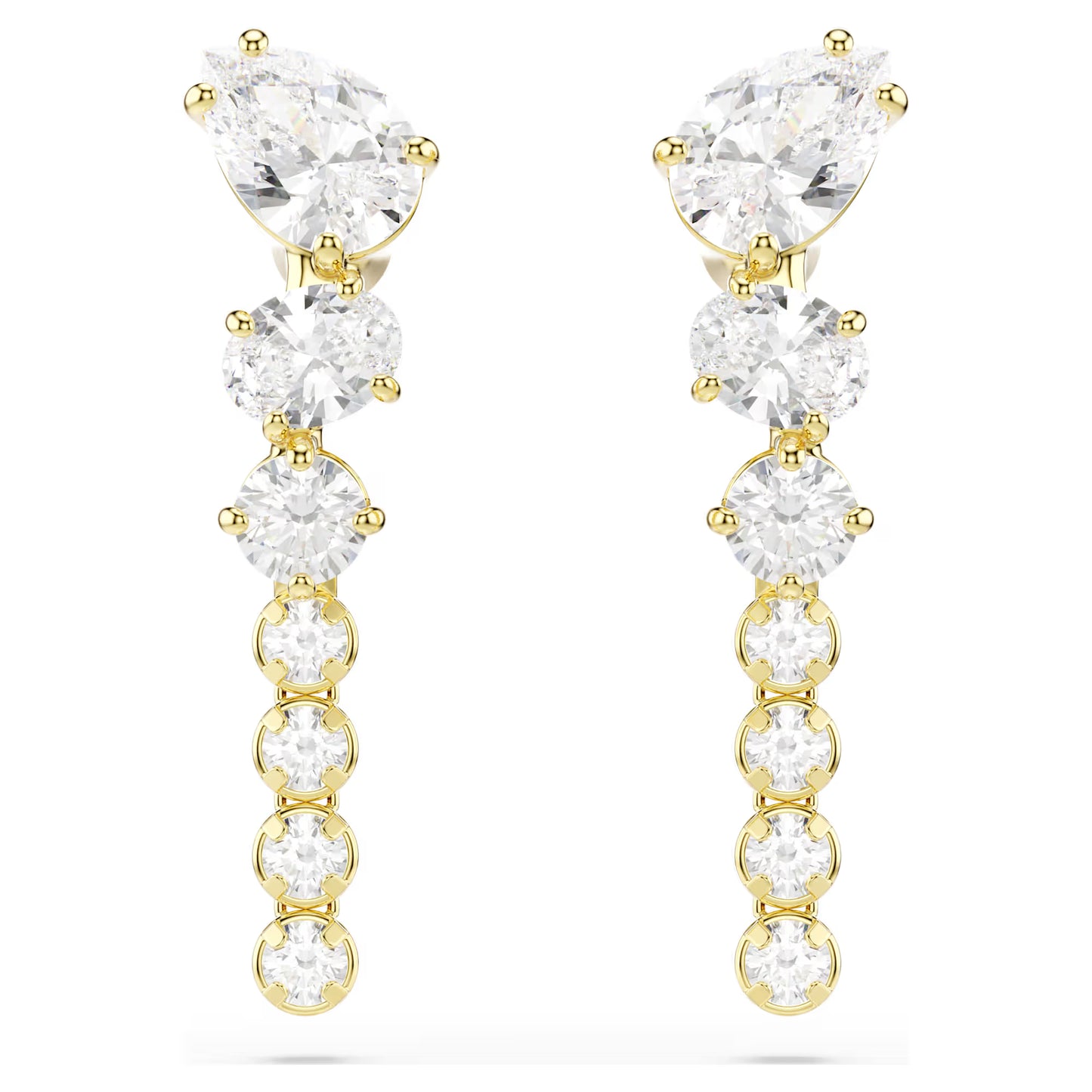 Mesmera drop earrings, Mixed cuts, White, 18K gold finish