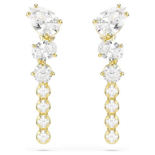 Mesmera drop earrings, Mixed cuts, White, 18K gold finish