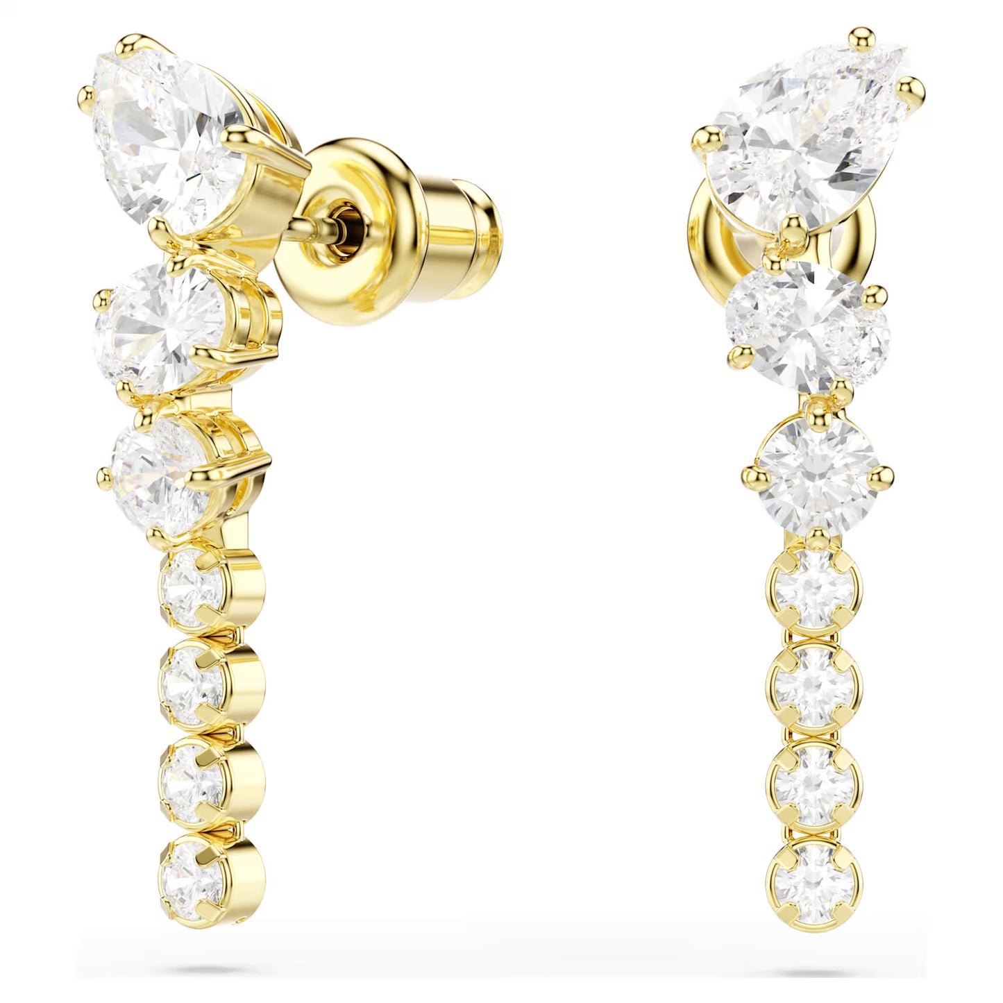 Mesmera drop earrings, Mixed cuts, White, 18K gold finish