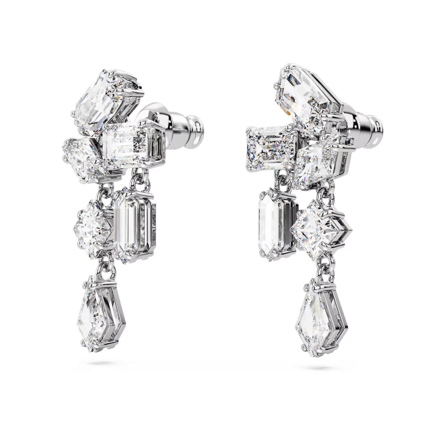 Mesmera drop earrings, Mixed cuts, White, Rhodium plated