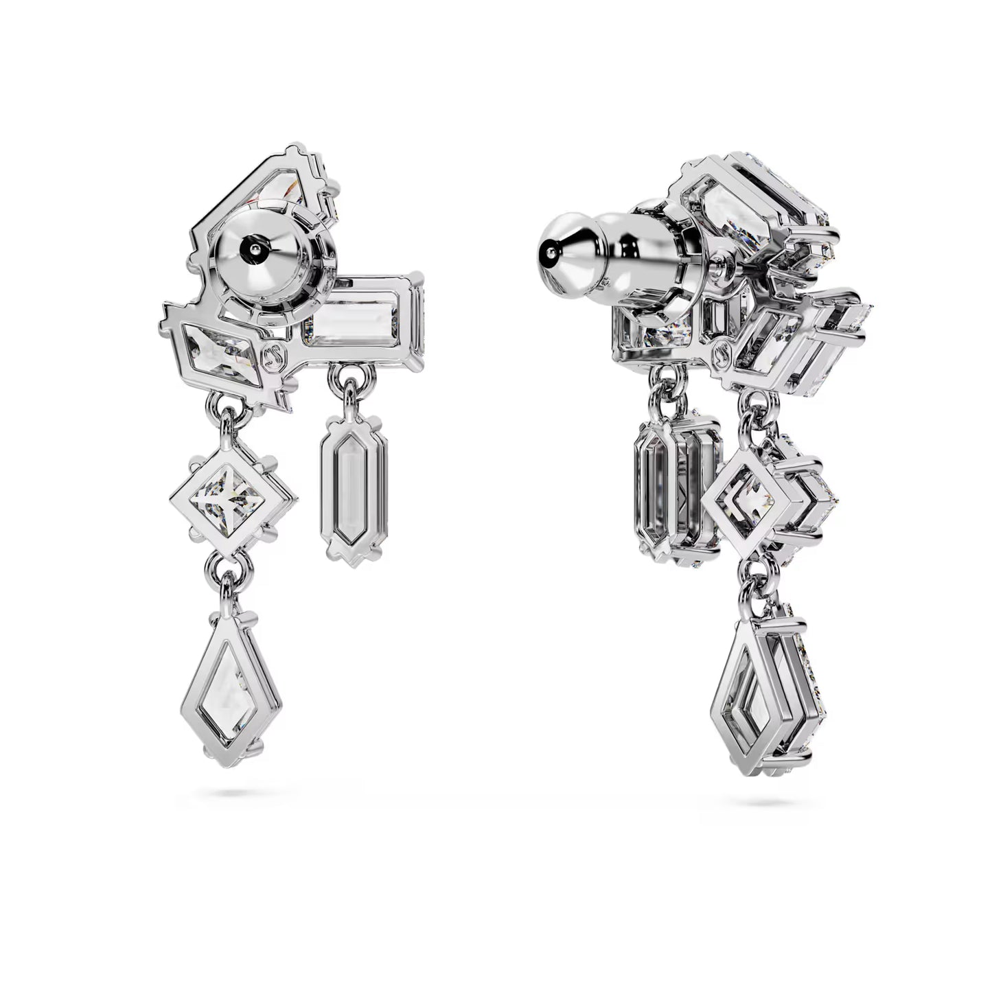 Mesmera drop earrings, Mixed cuts, White, Rhodium plated