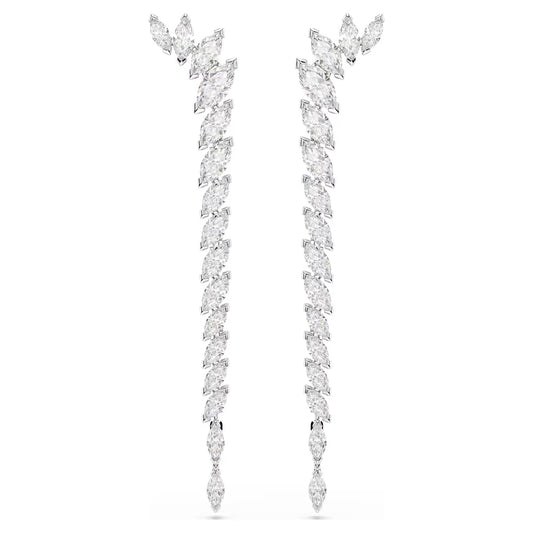 Mesmera earrings Marquise cut, White, Rhodium plated