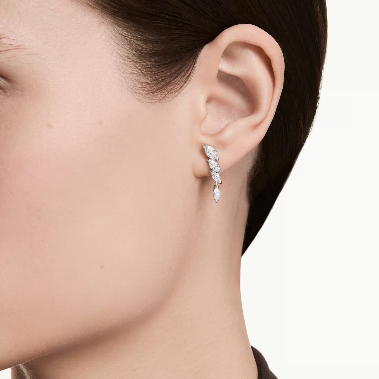 Mesmera earrings, Marquise cut, White, Rhodium plated