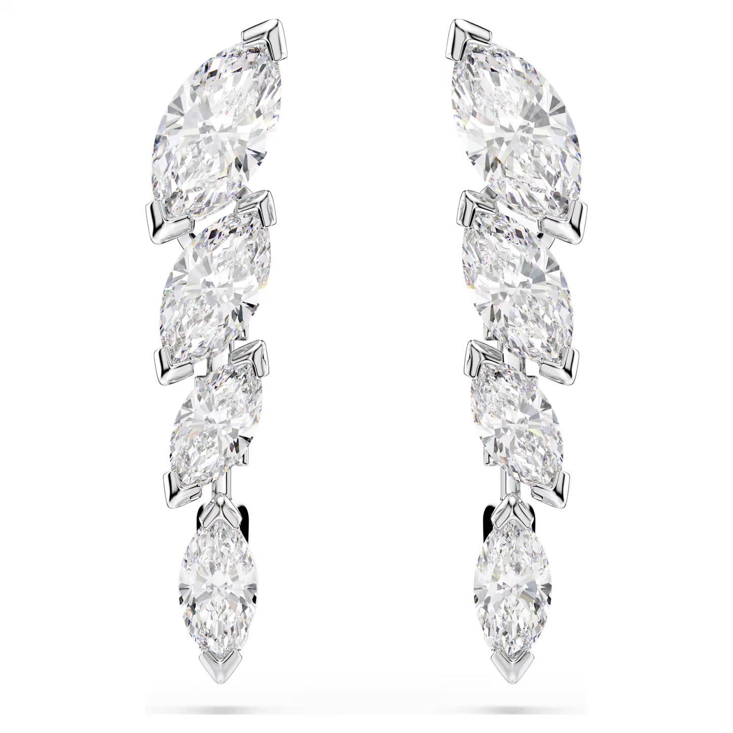 Mesmera earrings, Marquise cut, White, Rhodium plated