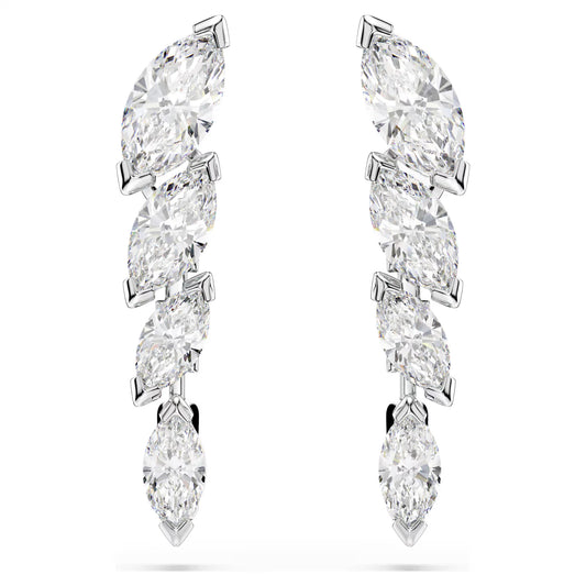 Mesmera earrings, Marquise cut, White, Rhodium plated