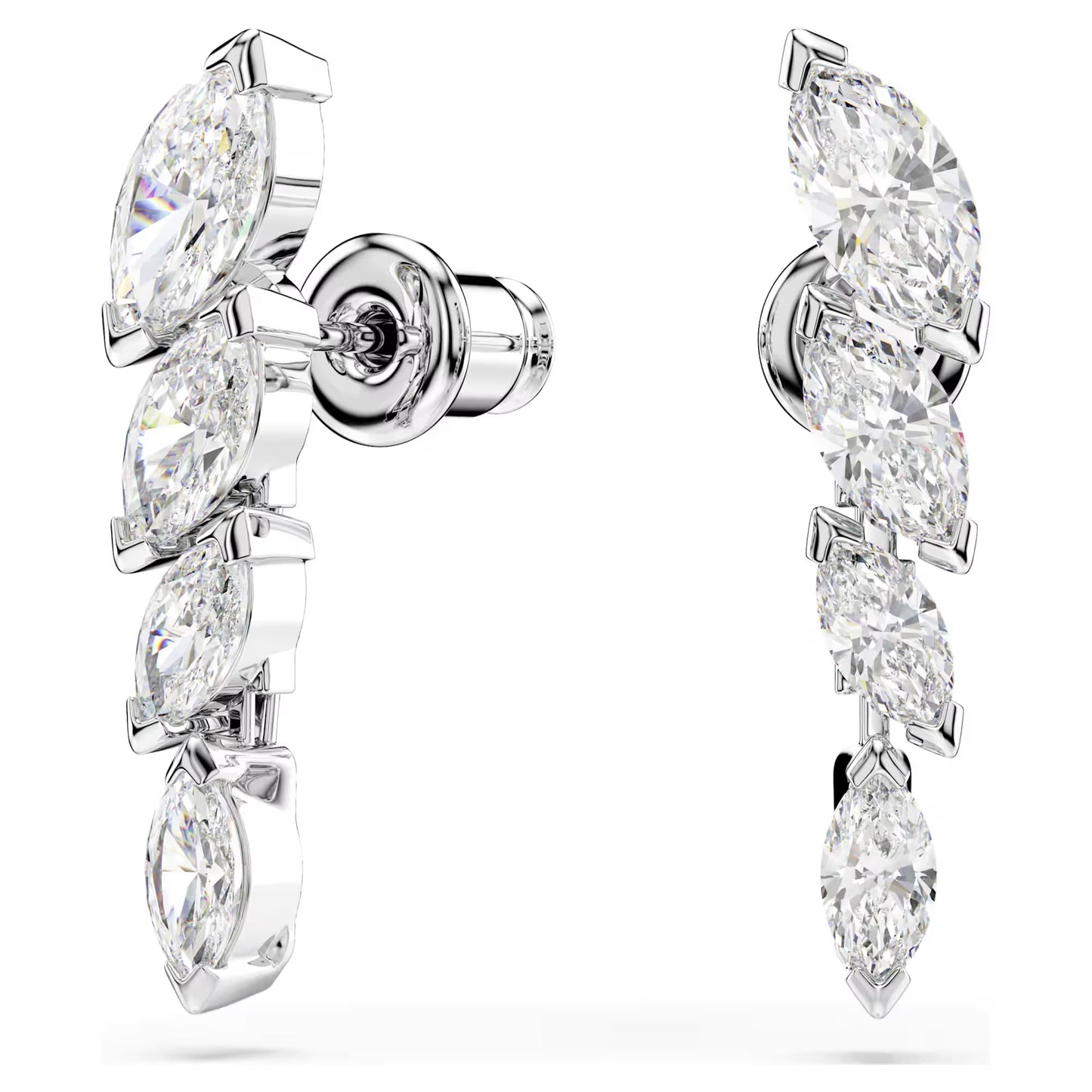 Mesmera earrings, Marquise cut, White, Rhodium plated
