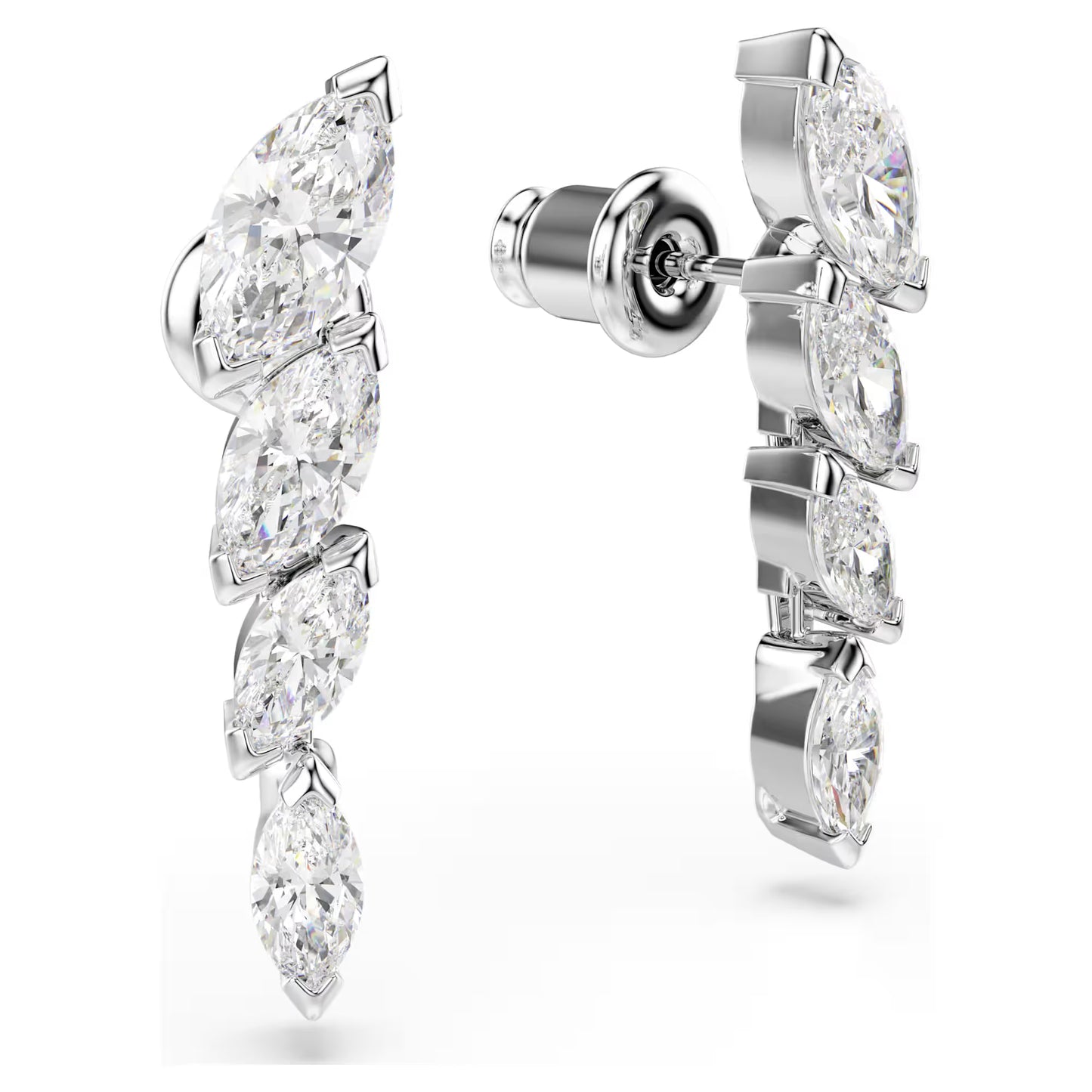 Mesmera earrings, Marquise cut, White, Rhodium plated