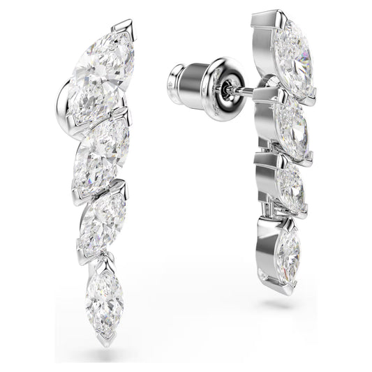 Mesmera earrings, Marquise cut, White, Rhodium plated