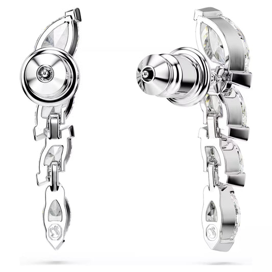 Mesmera earrings, Marquise cut, White, Rhodium plated