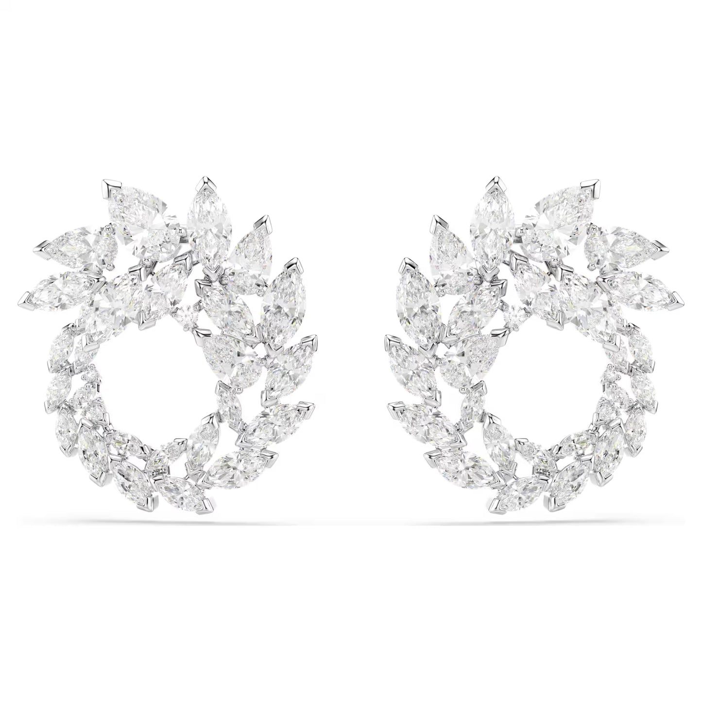 Mesmera hoop earrings, Marquise cut, White, Rhodium plated