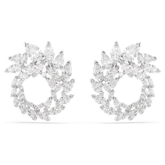 Mesmera hoop earrings, Marquise cut, White, Rhodium plated