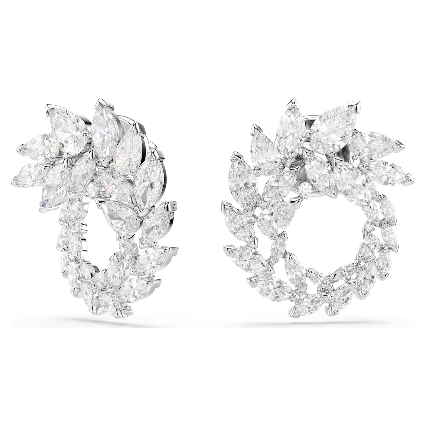 Mesmera hoop earrings, Marquise cut, White, Rhodium plated