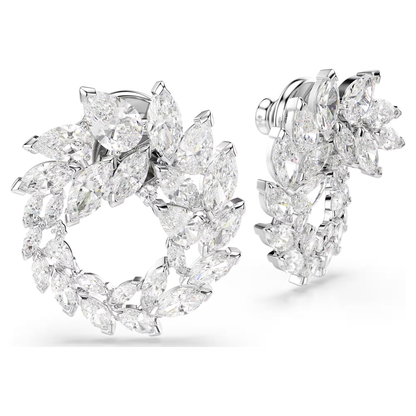 Mesmera hoop earrings, Marquise cut, White, Rhodium plated