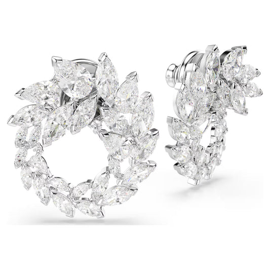 Mesmera hoop earrings, Marquise cut, White, Rhodium plated