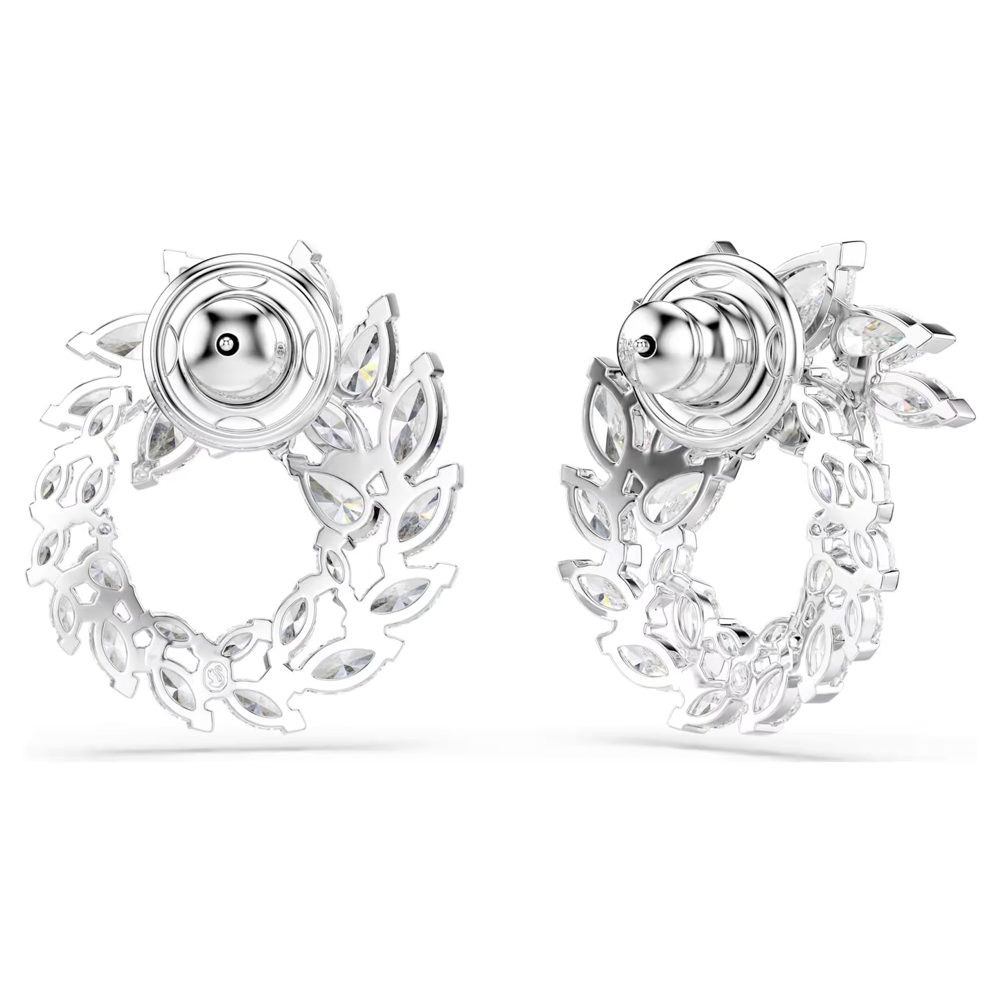 Mesmera hoop earrings, Marquise cut, White, Rhodium plated