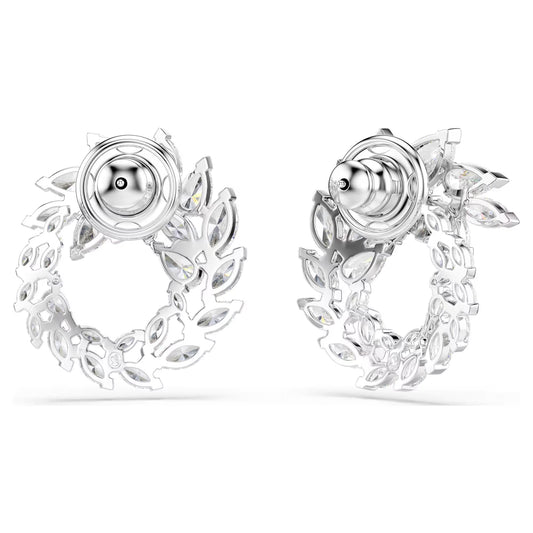 Mesmera hoop earrings, Marquise cut, White, Rhodium plated