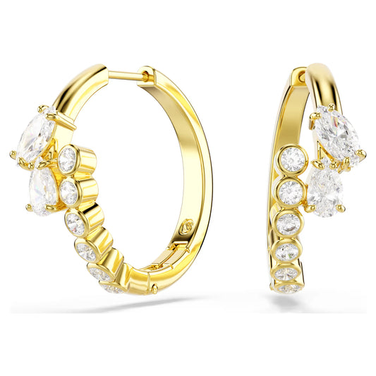 Mesmera hoop earrings Mixed cuts, White, 18K gold finish