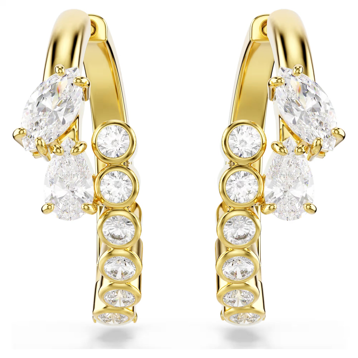 Mesmera hoop earrings Mixed cuts, White, 18K gold finish