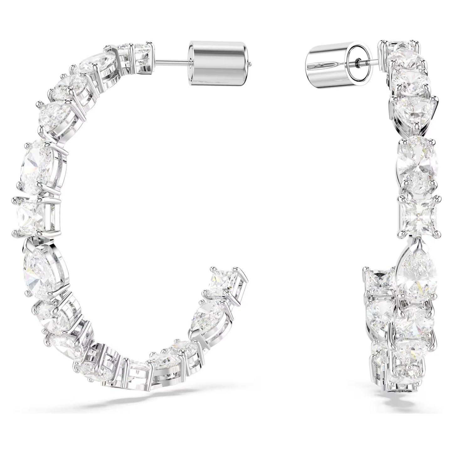 Mesmera hoop earrings, Mixed cuts, White, Rhodium
