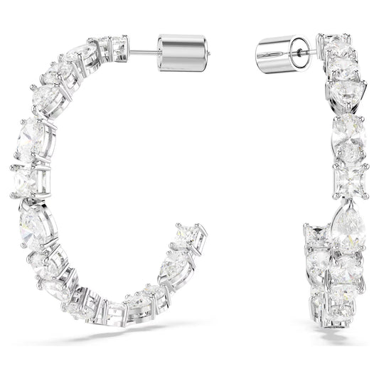 Mesmera hoop earrings, Mixed cuts, White, Rhodium