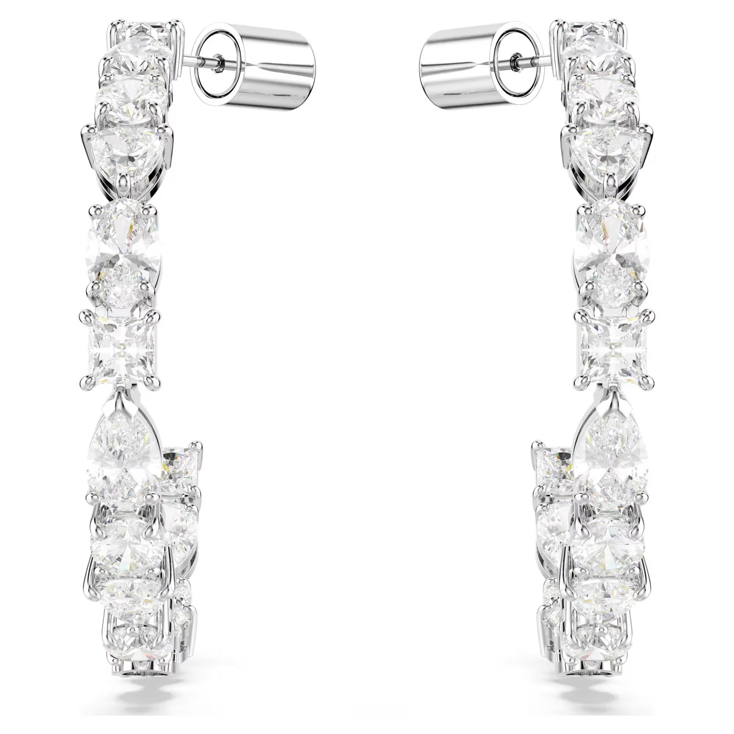 Mesmera hoop earrings, Mixed cuts, White, Rhodium