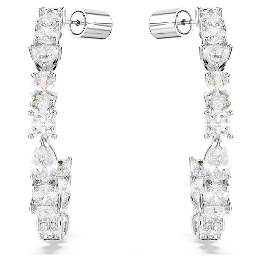 Mesmera hoop earrings, Mixed cuts, White, Rhodium