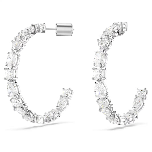 Mesmera hoop earrings, Mixed cuts, White, Rhodium