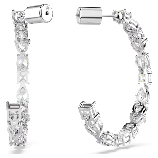 Mesmera hoop earrings, Mixed cuts, White, Rhodium